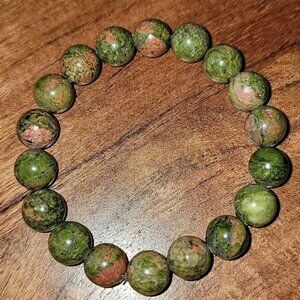 Hand Crafted Unakite Natural Stone Stretch Bracelet 10MM Beads